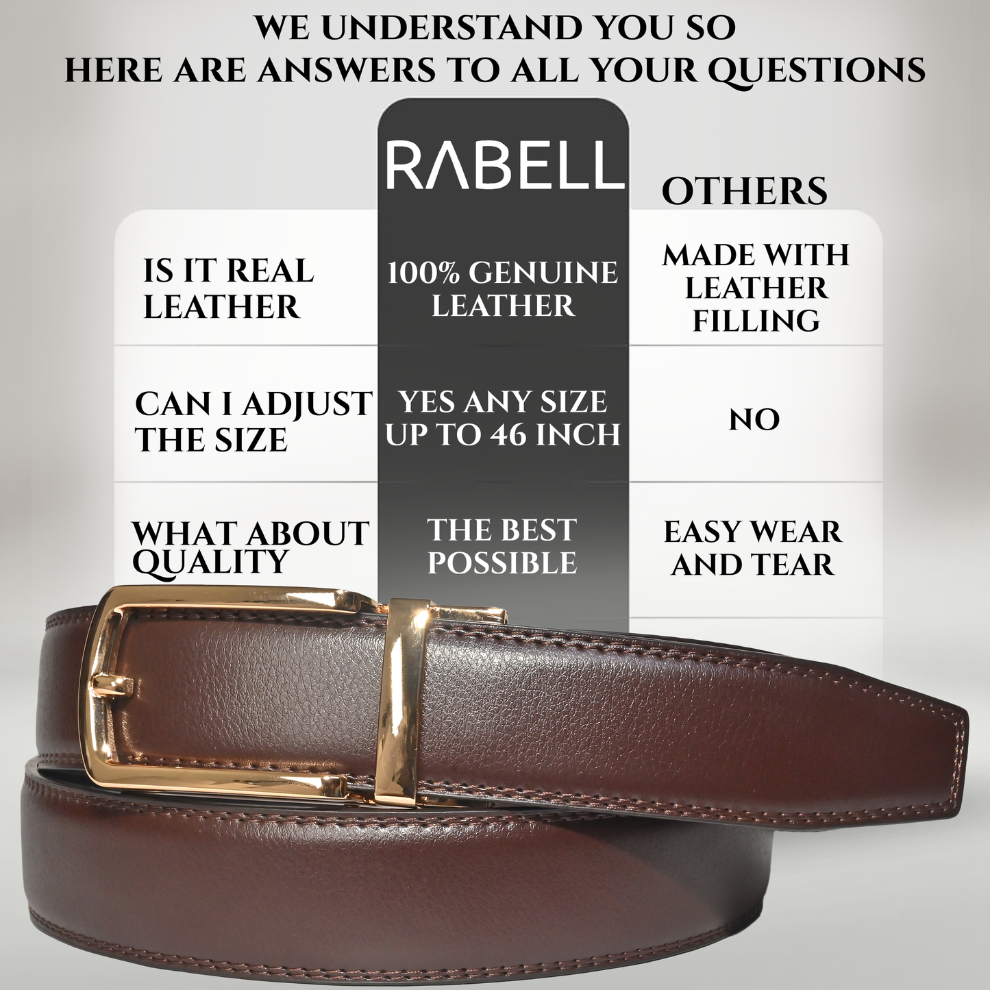 RABELL Genuine Leather Belt for men with Auto Lock mechanism Fit's size 28 to 46 inch (Amber Gold)