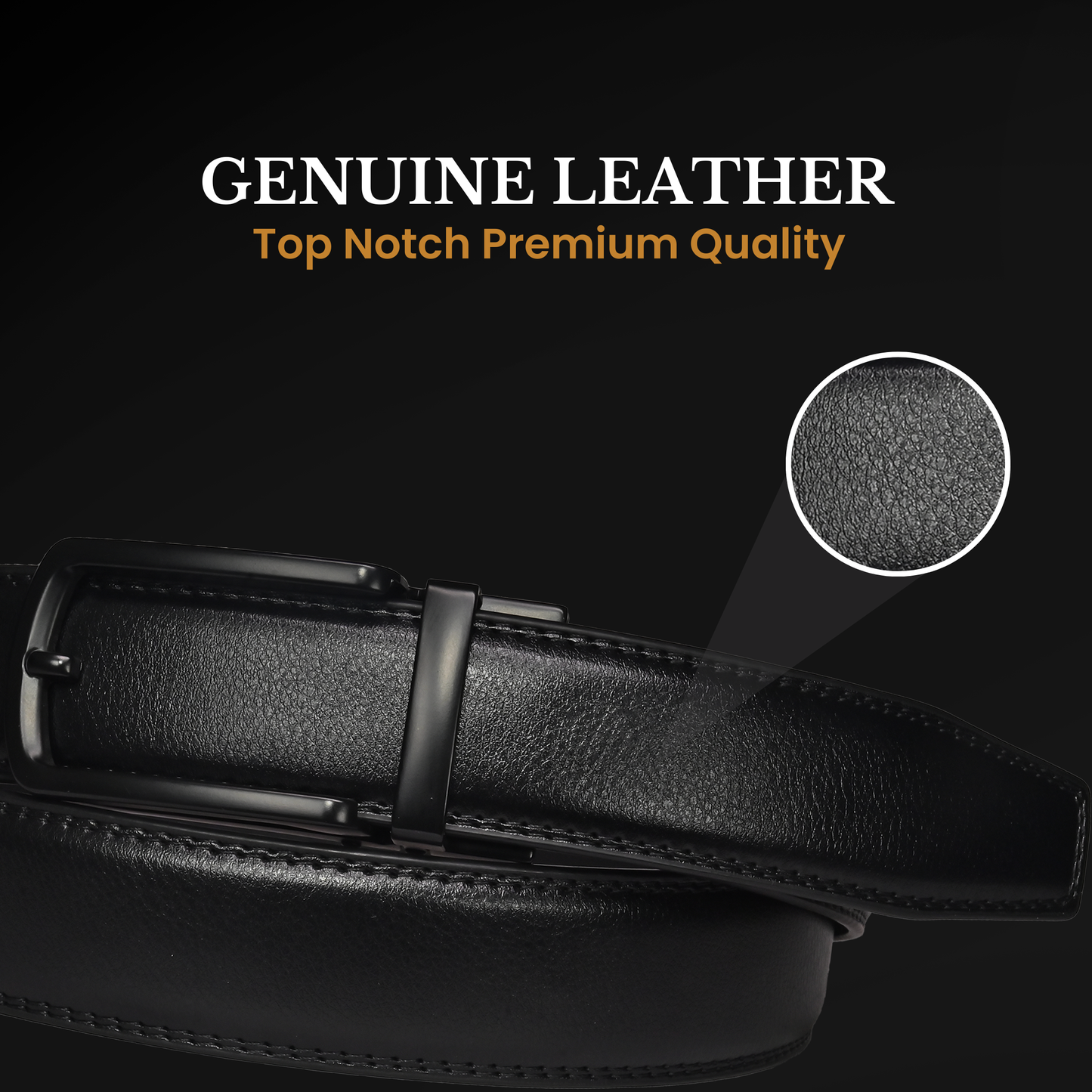 RABELL Genuine Leather Belt Fit's size 28 to 46 inch (Phantom black)