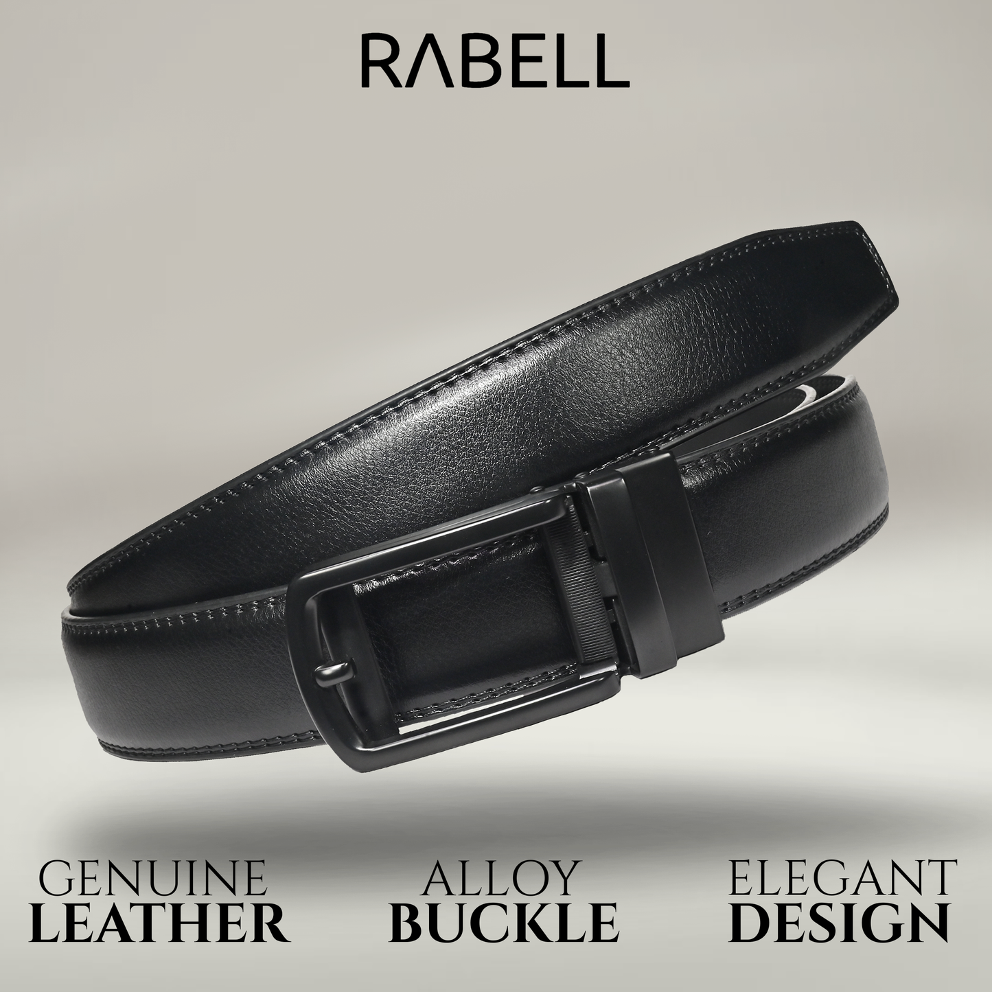 RABELL Genuine Leather Belt for men with Auto Lock mechanism Fit's size 28 to 46 inch (Phantom black)