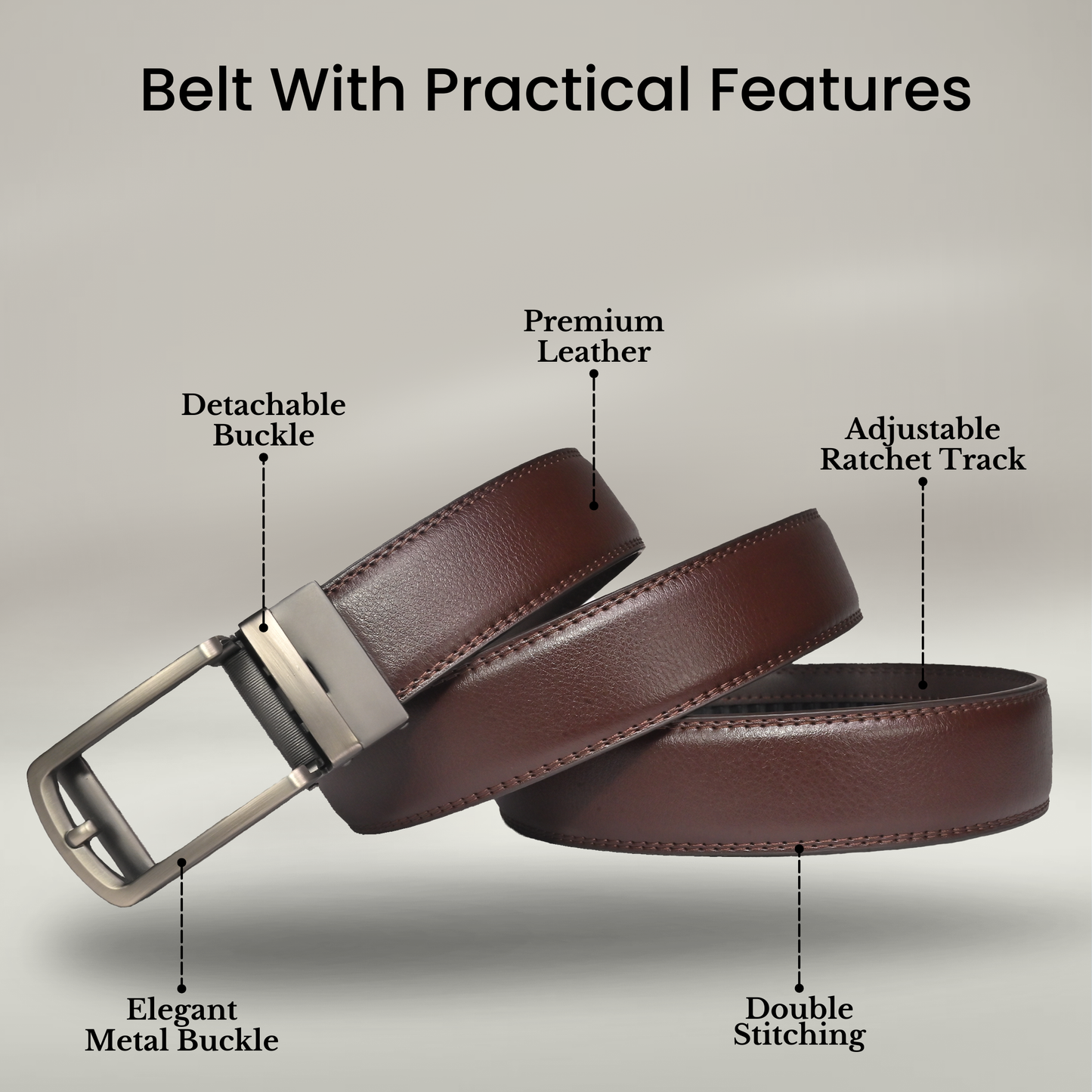 RABELL Genuine Leather Belt Fit's size 28 to 46 inch (Gun metal)