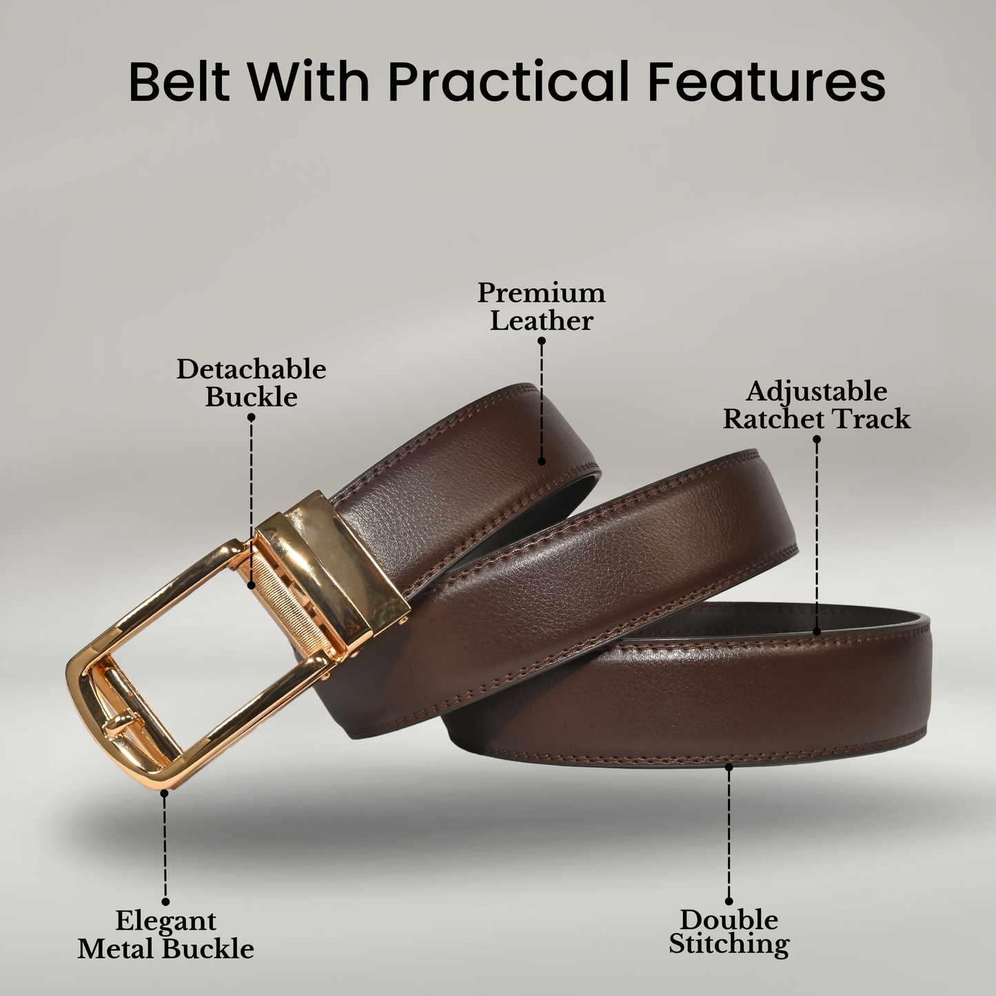RABELL Genuine Leather Belt Fit's size 28 to 46 inch (Amber Gold)