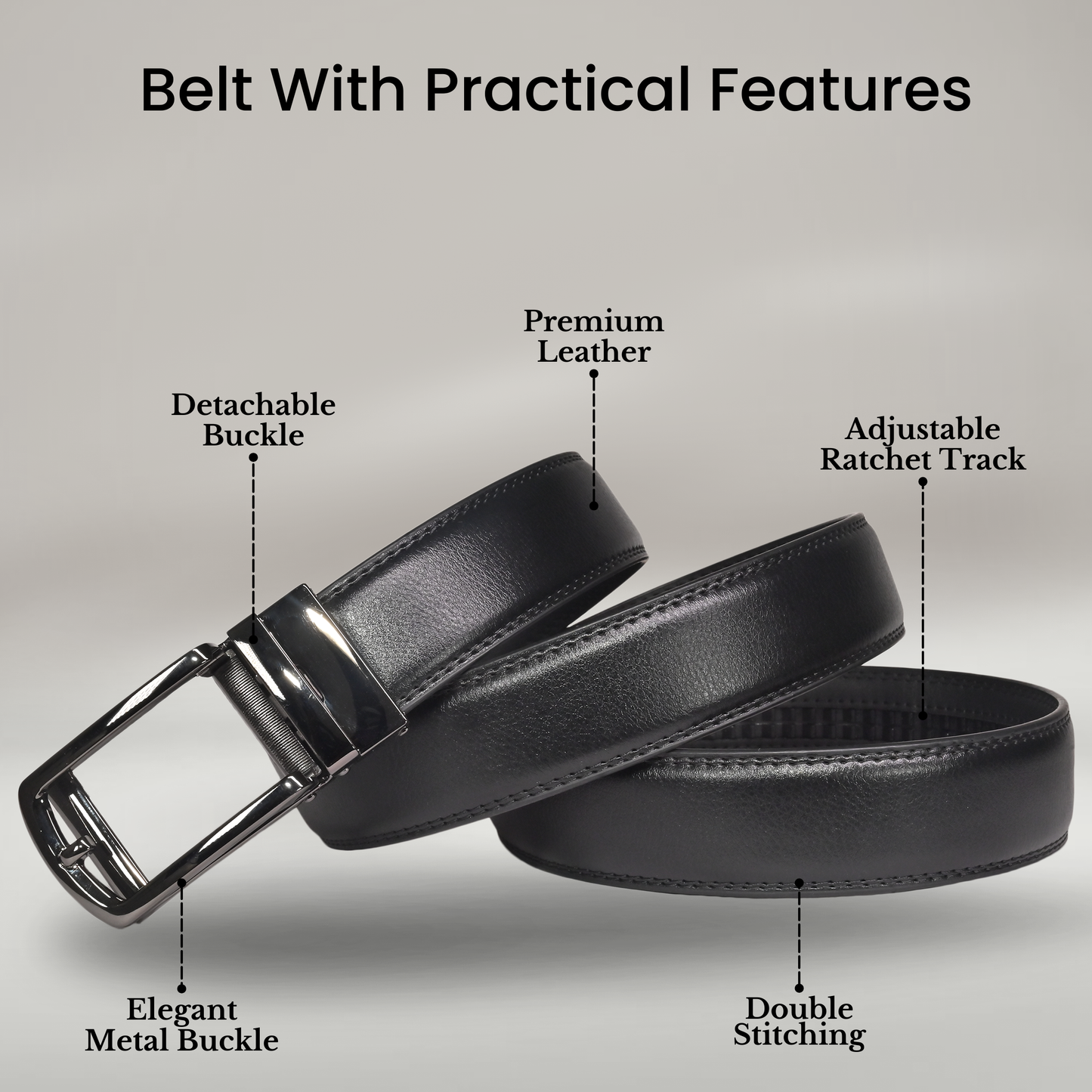 RABELL Genuine Leather Belt Fit's size 28 to 46 inch (Titan Black)