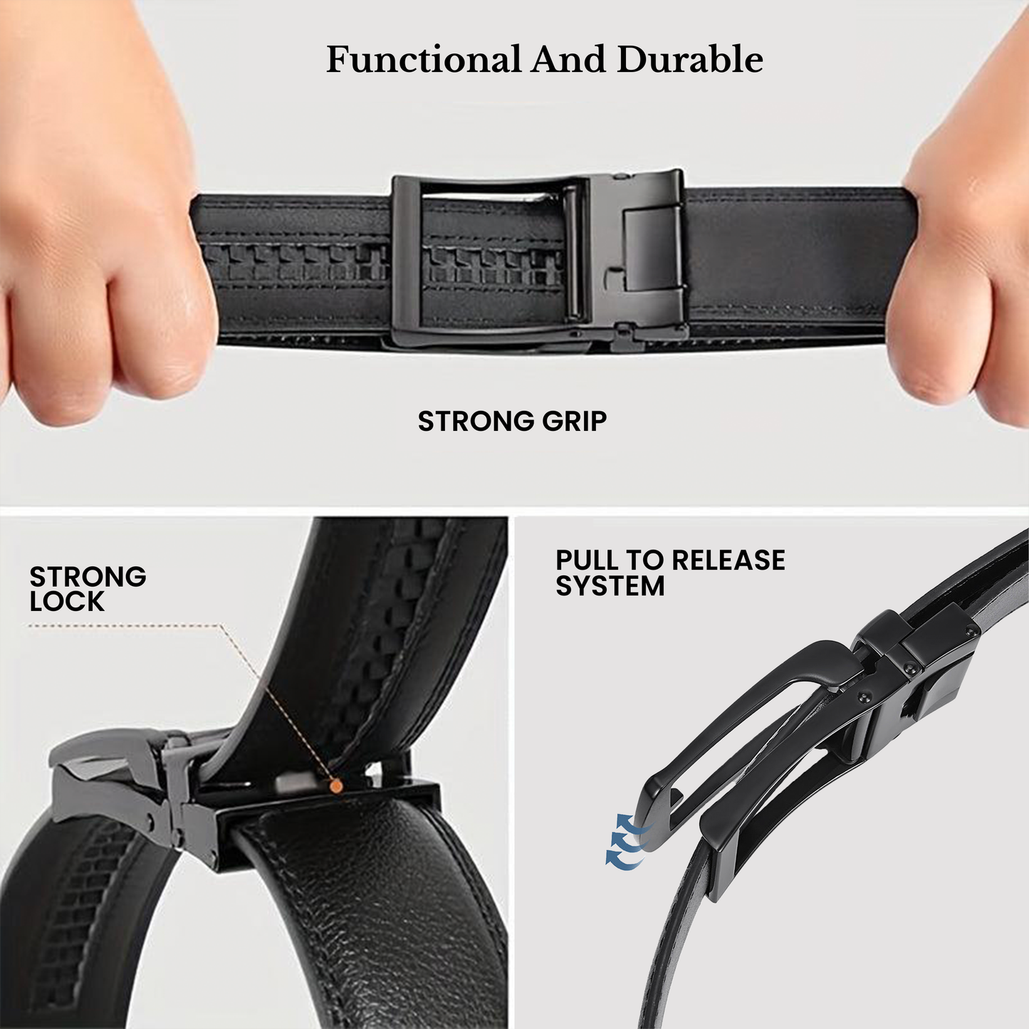 RABELL Genuine Leather Belt Fit's size 28 to 46 inch (Phantom black)