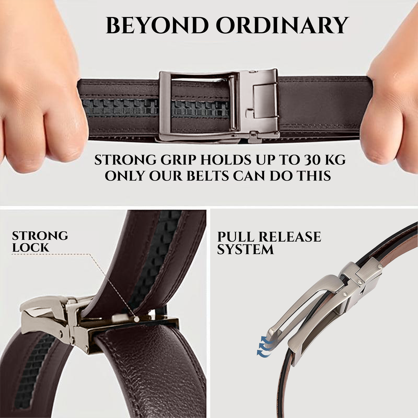 RABELL Genuine Leather Belt for men with Auto Lock mechanism Fit's size 28 to 46 inch (Gun metal)