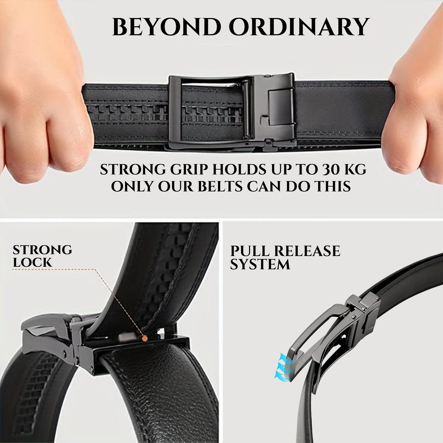 RABELL Genuine Leather Belt for men with Auto Lock mechanism Fit's size 28 to 46 inch (Titan Black)