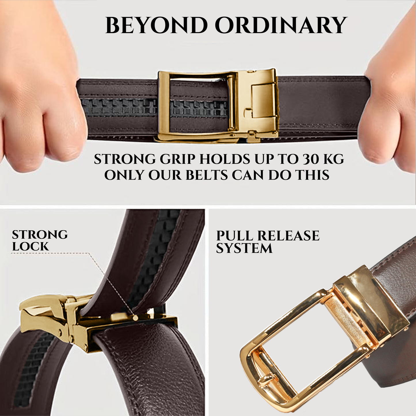 RABELL Genuine Leather Belt for men with Auto Lock mechanism Fit's size 28 to 46 inch (Amber Gold)