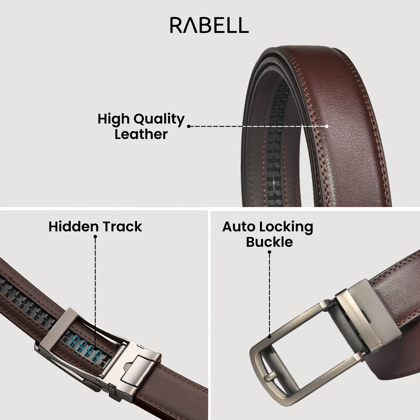 RABELL Genuine Leather Belt Fit's size 28 to 46 inch (Gun metal)