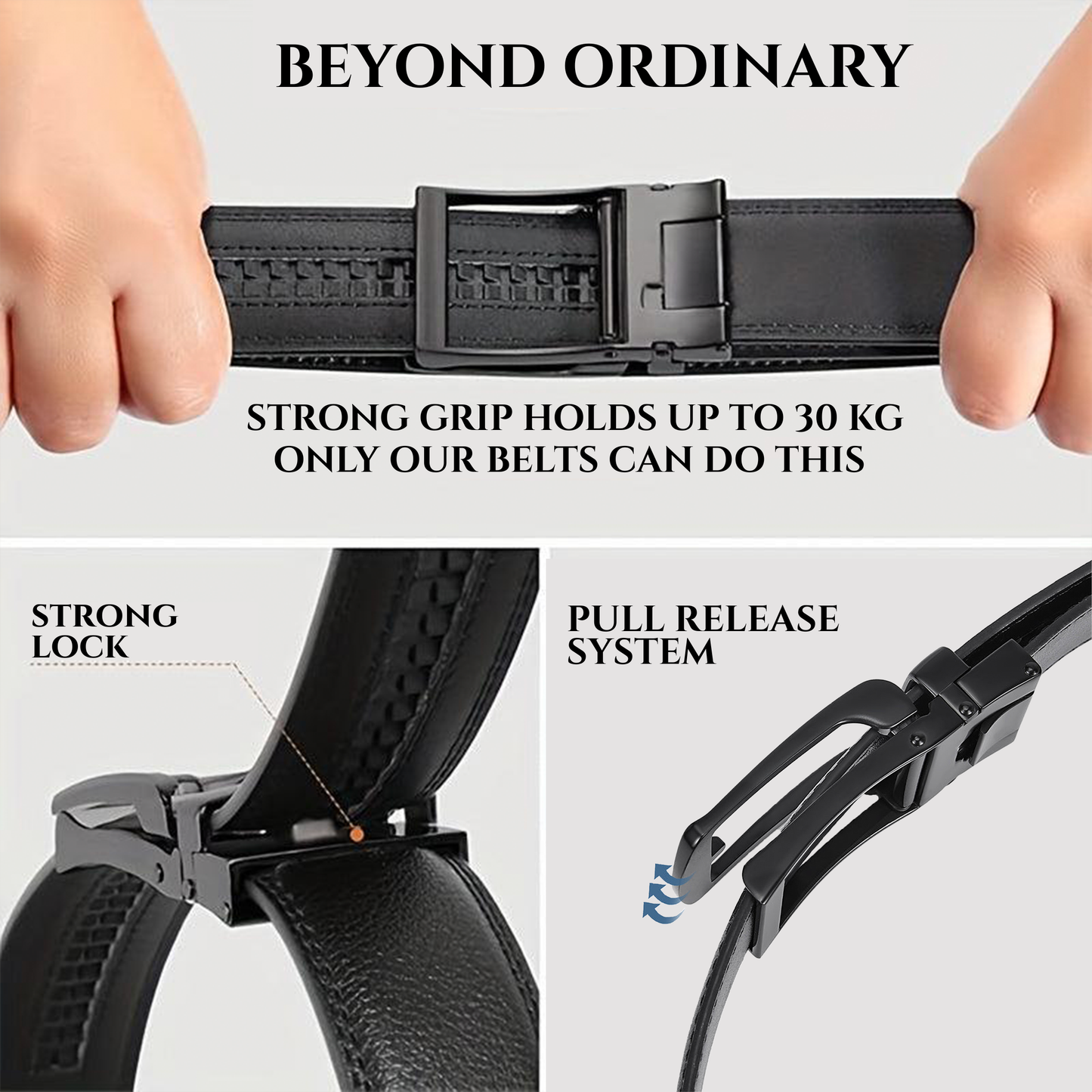 RABELL Genuine Leather Belt for men with Auto Lock mechanism Fit's size 28 to 46 inch (Phantom black)