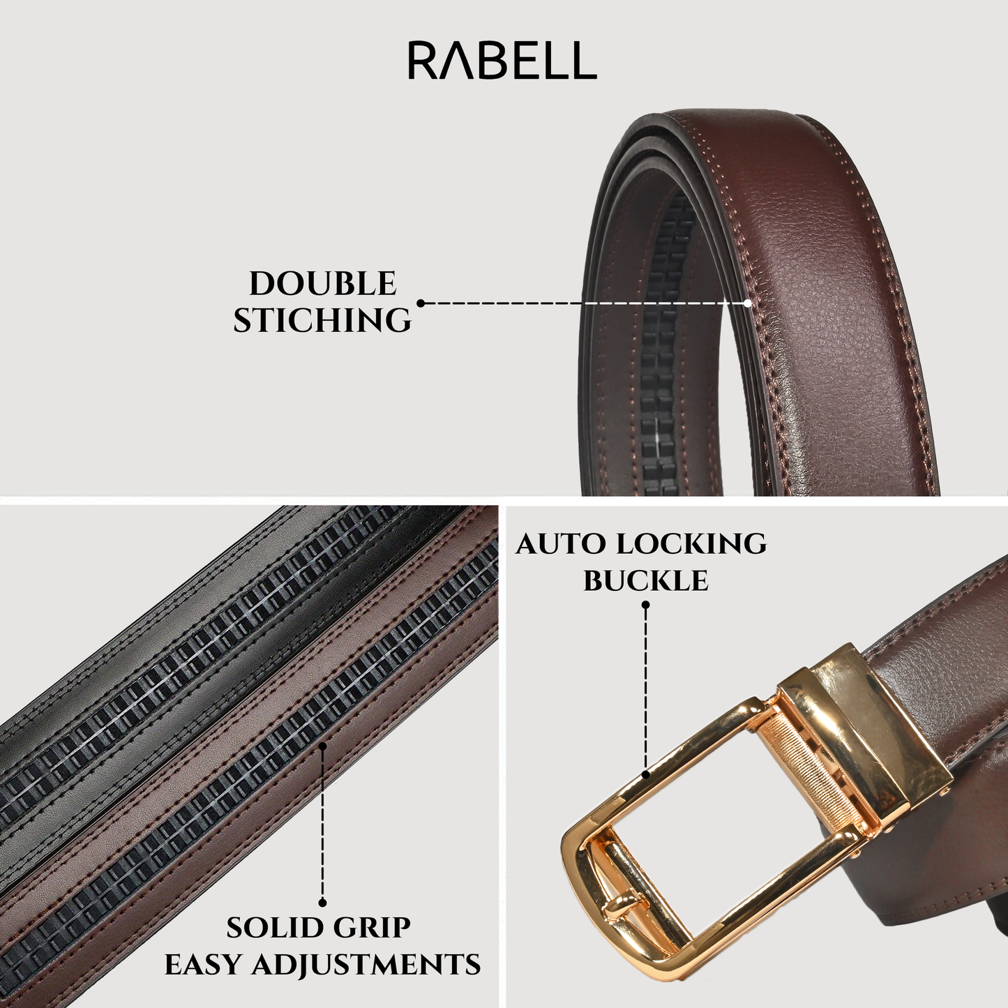 RABELL Genuine Leather Belt for men with Auto Lock mechanism Fit's size 28 to 46 inch (Amber Gold)