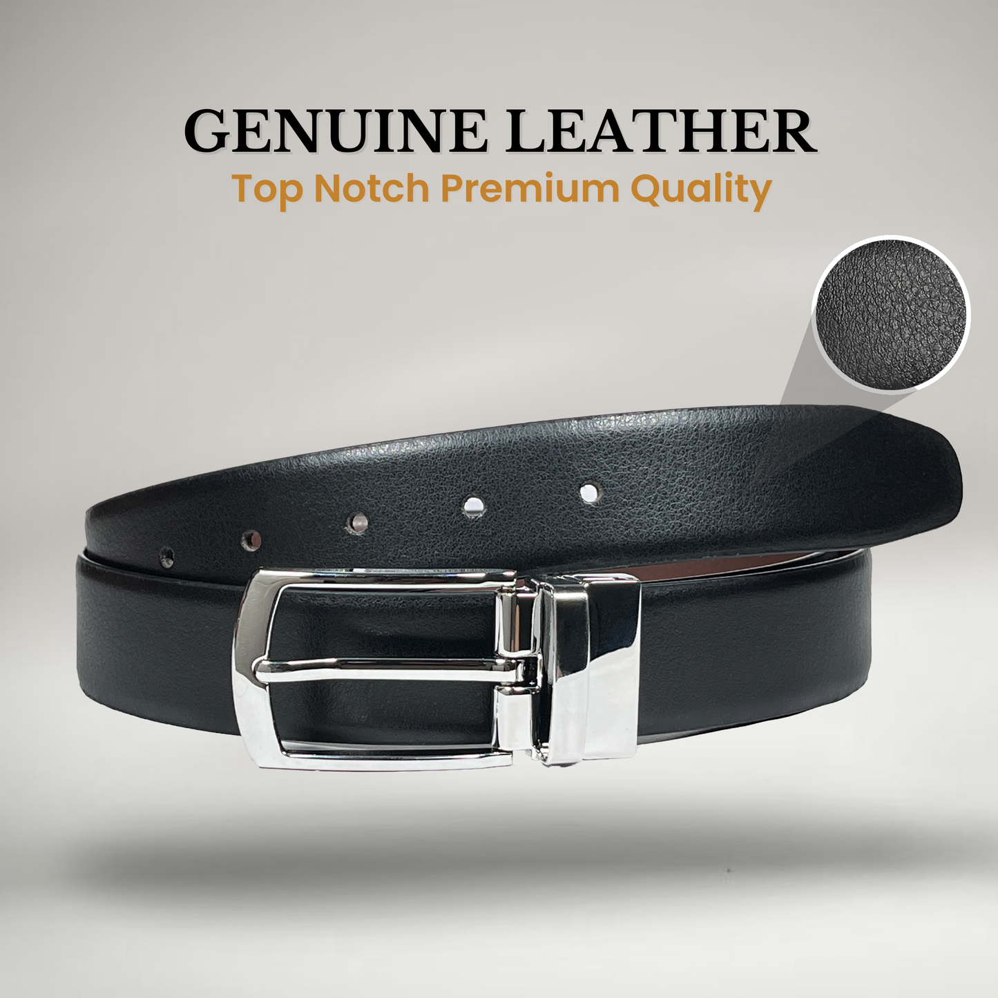 RABELL Reversible Italian Leather Belt Fit's size 28 to 46 inch (Silver)