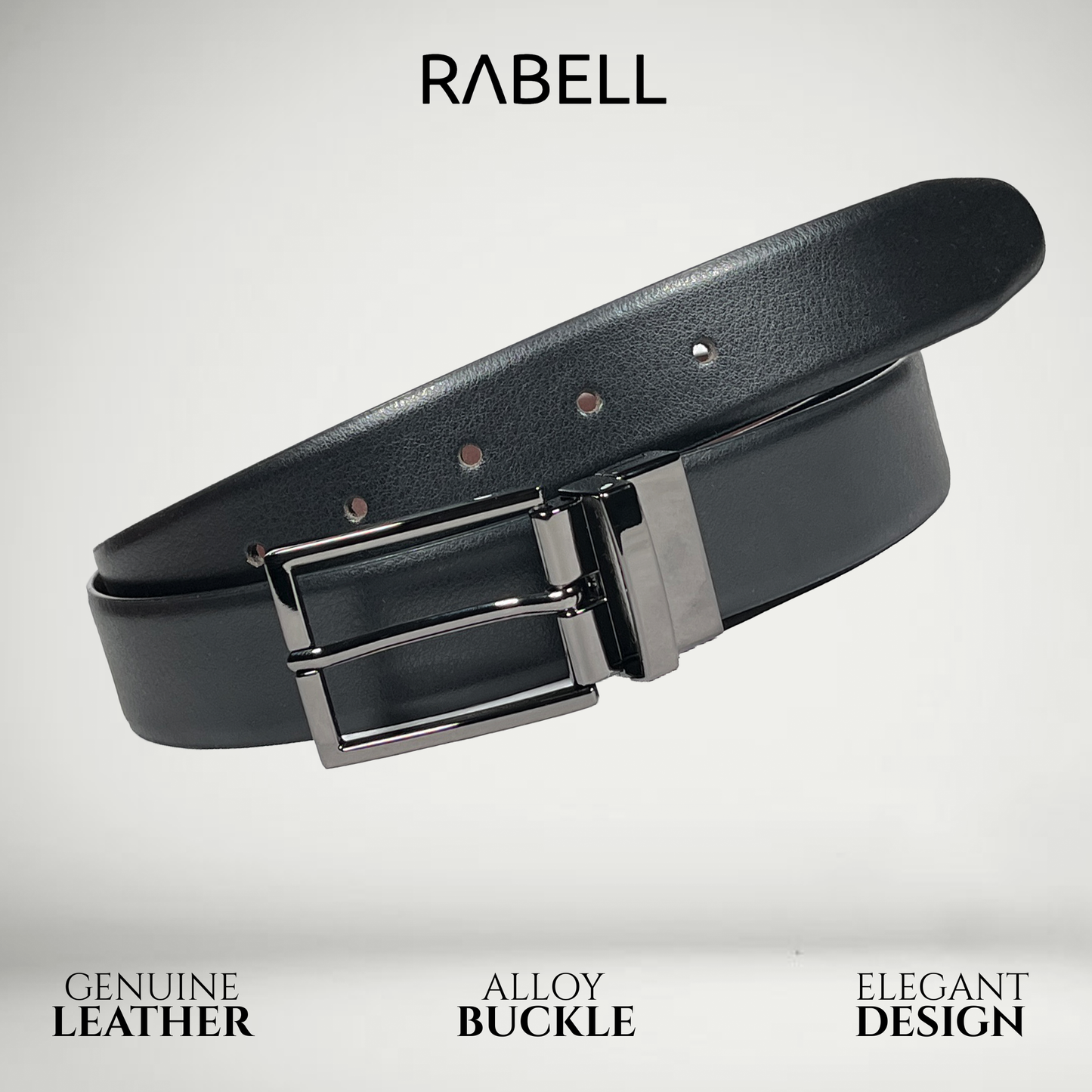 RABELL Reversible Italian Leather Belt Fit's size 28 to 46 inch (Titan Black)