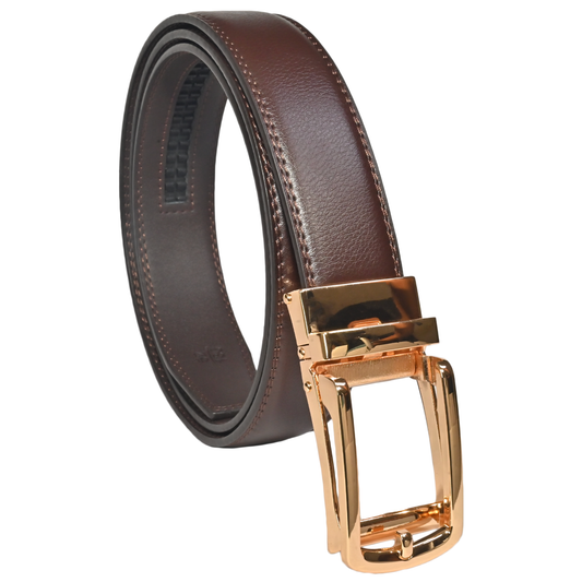 RABELL Genuine Leather Belt for men with Auto Lock mechanism Fit's size 28 to 46 inch (Amber Gold)