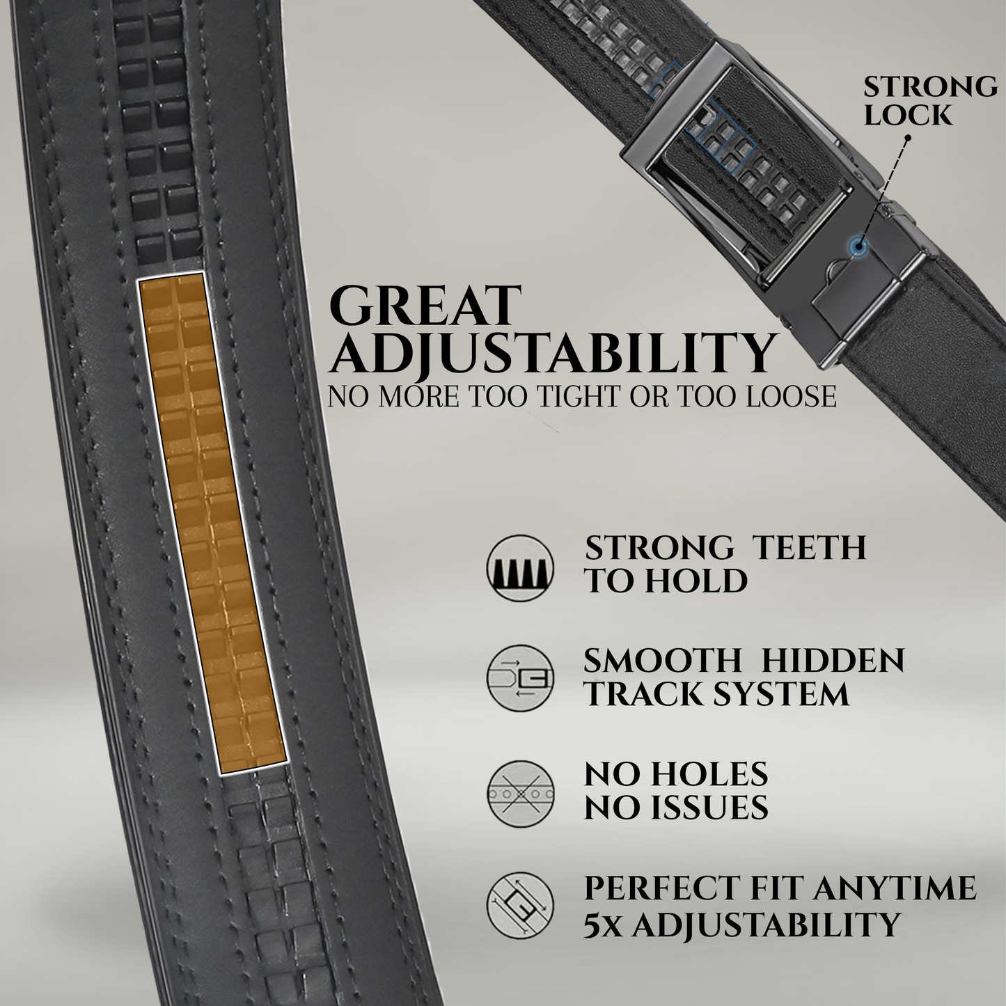 RABELL Genuine Leather Belt for men with Auto Lock mechanism Fit's size 28 to 46 inch (Titan Black)