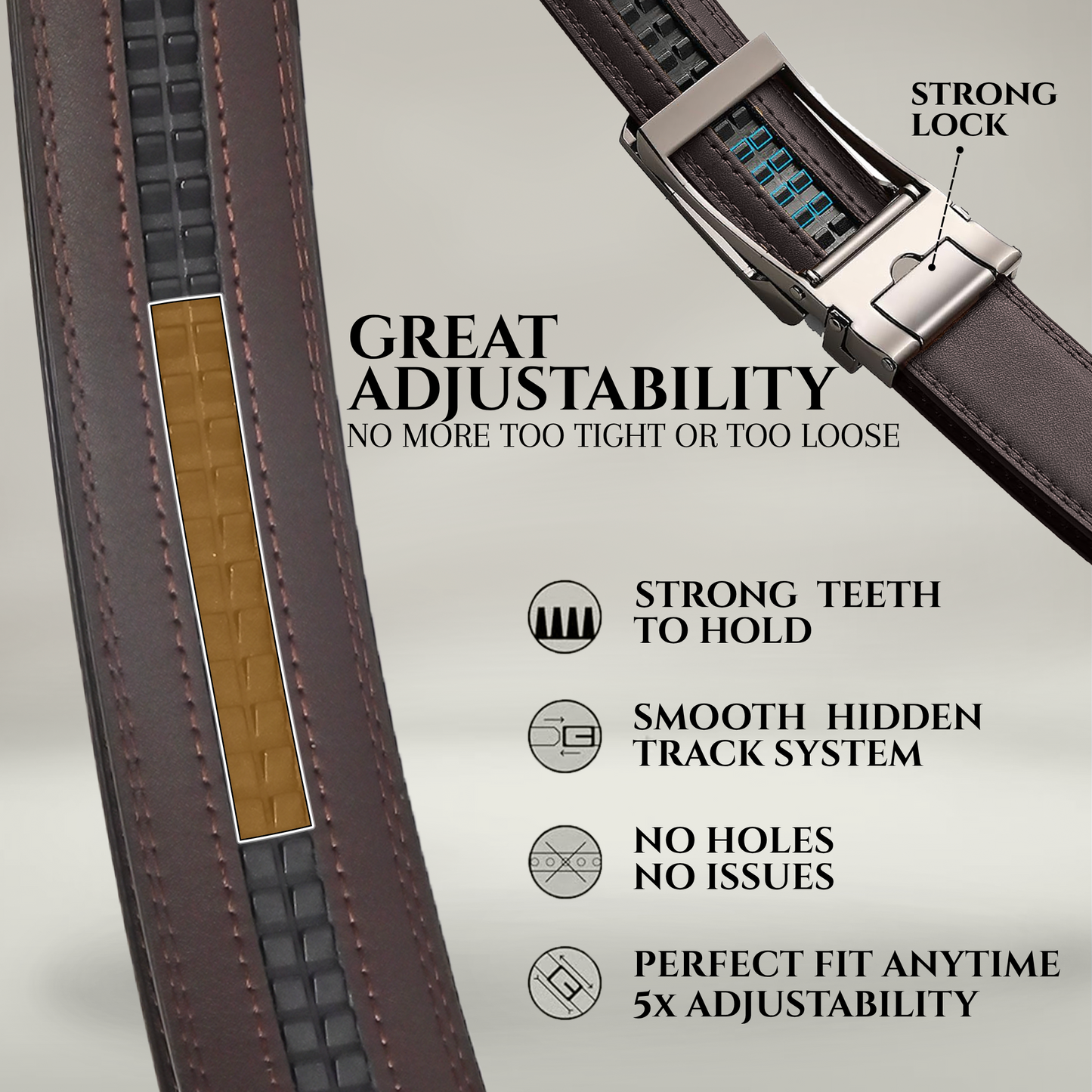 RABELL Genuine Leather Belt for men with Auto Lock mechanism Fit's size 28 to 46 inch (Gun metal)