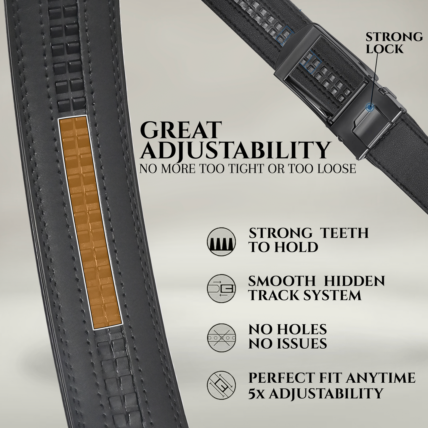 RABELL Genuine Leather Belt for men with Auto Lock mechanism Fit's size 28 to 46 inch (Phantom black)