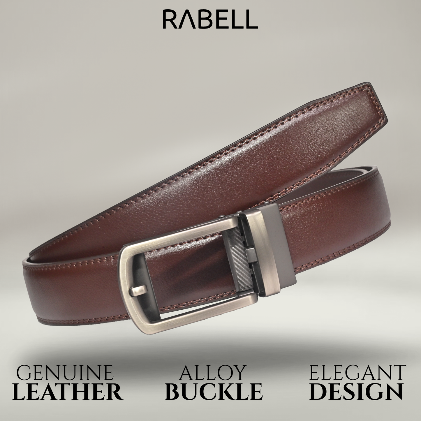 RABELL Genuine Leather Belt for men with Auto Lock mechanism Fit's size 28 to 46 inch (Gun metal)