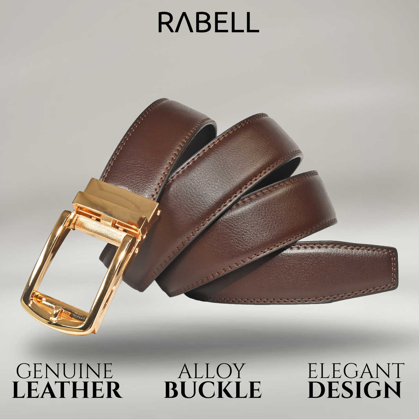 RABELL Genuine Leather Belt for men with Auto Lock mechanism Fit's size 28 to 46 inch (Amber Gold)