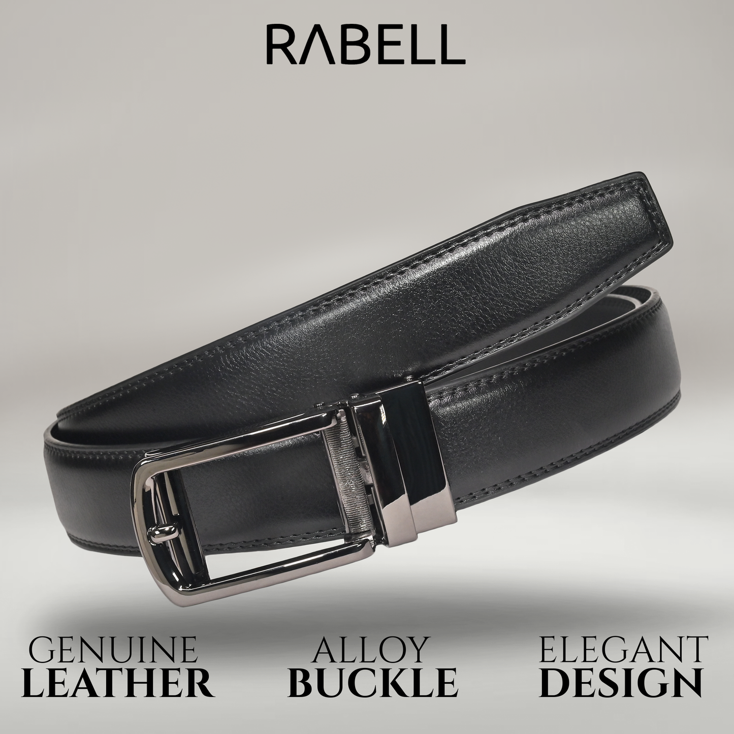 RABELL Genuine Leather Belt for men with Auto Lock mechanism Fit's size 28 to 46 inch (Titan Black)