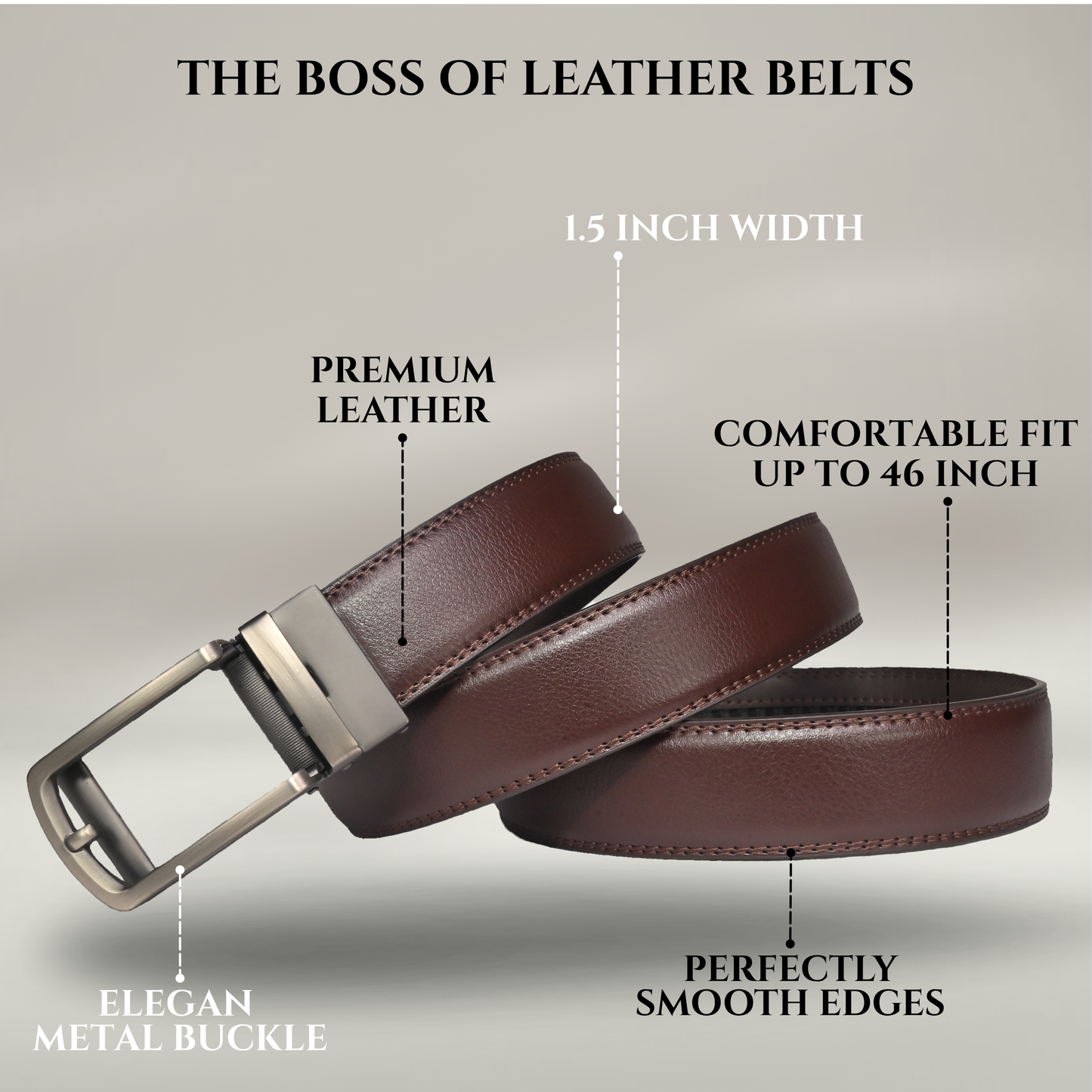 RABELL Genuine Leather Belt for men with Auto Lock mechanism Fit's size 28 to 46 inch (Gun metal)