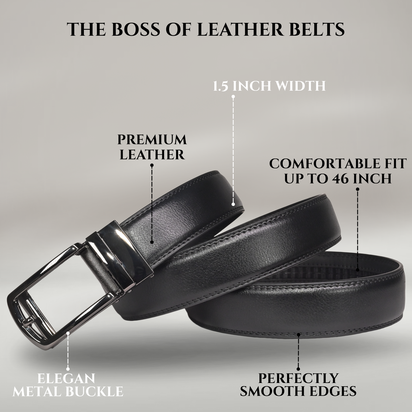RABELL Genuine Leather Belt for men with Auto Lock mechanism Fit's size 28 to 46 inch (Titan Black)