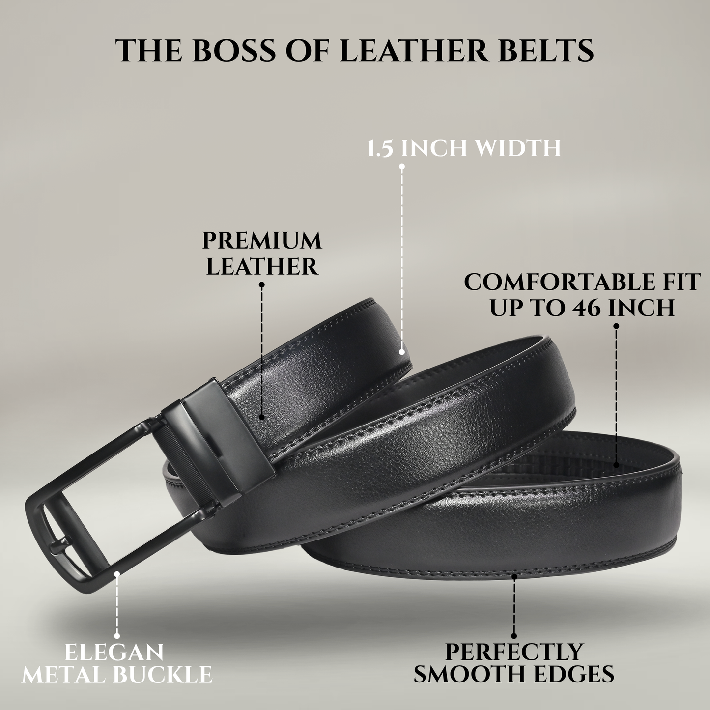 RABELL Genuine Leather Belt for men with Auto Lock mechanism Fit's size 28 to 46 inch (Phantom black)