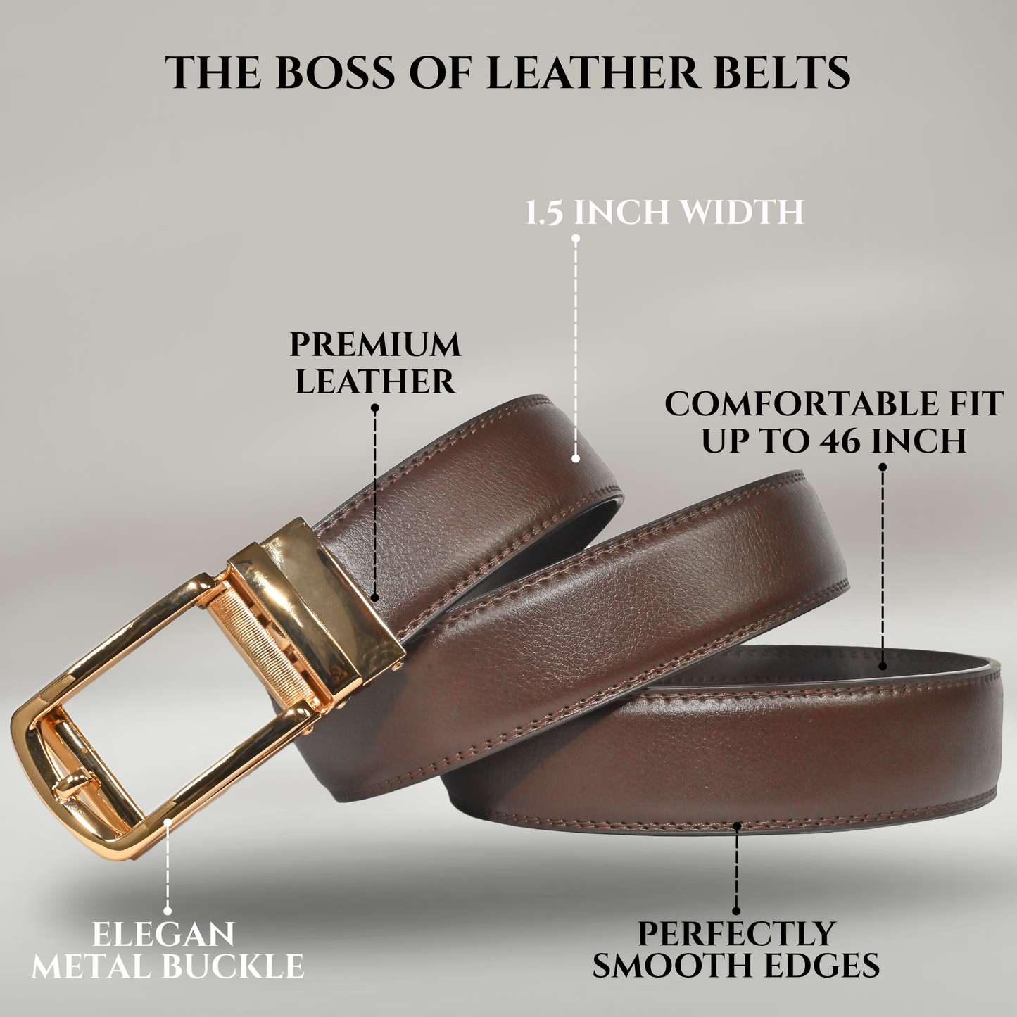 RABELL Genuine Leather Belt for men with Auto Lock mechanism Fit's size 28 to 46 inch (Amber Gold)